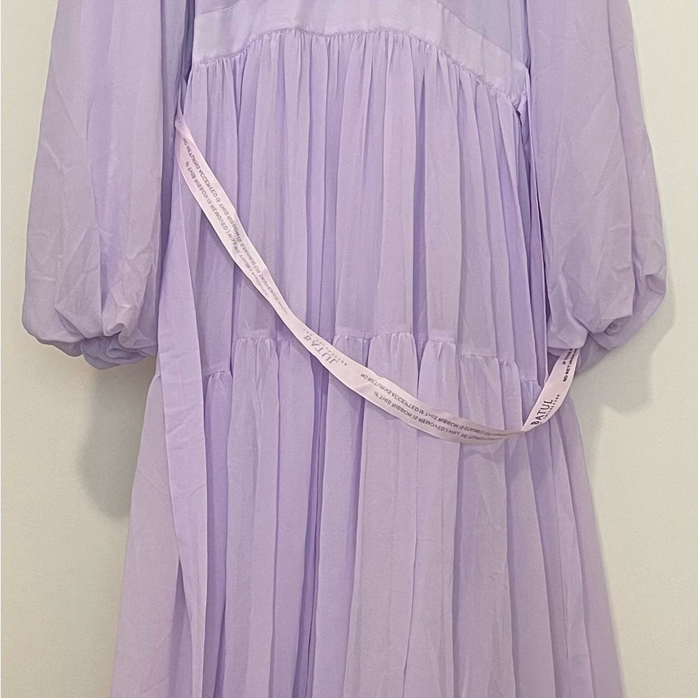 Purple Long Sleeve Sundress with Bishop Sleeves for Wedding Guest